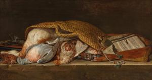 RYSBRAECK Pieter Andreas 1684-1748,A hunting still life with fowl in a wicker,1738,Palais Dorotheum 2021-12-16