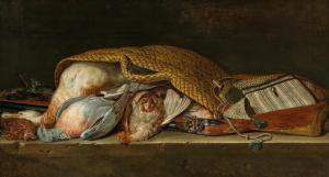 RYSBRAECK Pieter Andreas 1684-1748,A hunting still life with fowl in a wicker,1738,Palais Dorotheum 2021-06-09