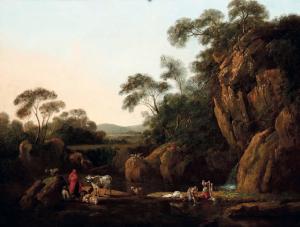 RYSBRAECK Pieter Andreas 1684-1748,Paesaggio roccioso con cascata e lavandaie,Cambi IT 2021-06-16