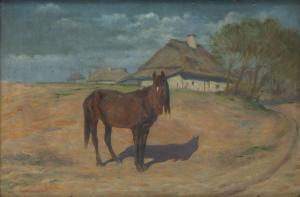 RYSZKIEWICZ Józef 1856-1925,Horse on the background of the village,1914,Desa Unicum PL 2024-04-16