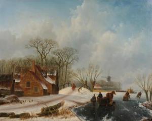 SÖRENSEN Jacobus Lorenz 1812-1857,A clear day on the ice with a koek-en-zopie beyon,1849,Venduehuis 2022-11-17