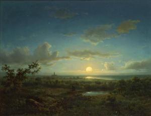 SÖRENSEN Jacobus Lorenz,A moonlit landscape with a church in thedistance,1854,Bonhams 2010-10-20