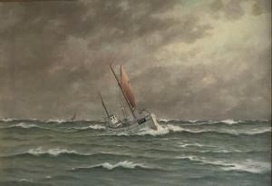 SöRENSEN laurits 1882-1952,Fishing boat in rough sea,Bruun Rasmussen DK 2022-04-21