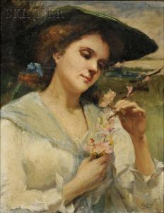 S. BREDIN Christine 1860-1934,Lady with a Pink,Skinner US 2009-09-11