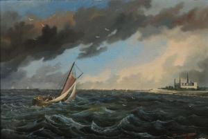 SAABYE Carl Anton,Seascape with a fishing boat off the coast of Kron,Bruun Rasmussen 2021-01-11