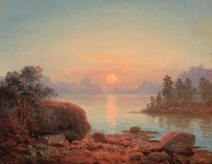 SAAL Georg Eduard Otto 1818-1870,Sunset over a lake with mountains in the hori,1854,Bruun Rasmussen 2021-12-20