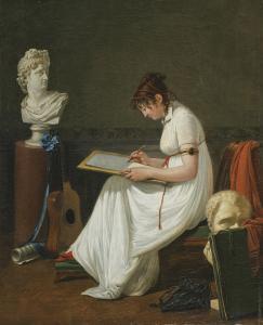 SABLET LE ROMAIN Jean François 1745-1819,PORTRAIT D’’’’UNE ARTISTE DESSINANT D’’’’APRÈS U,Sotheby's 2013-12-03