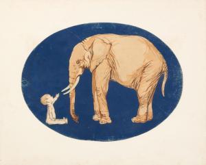 SACCHETTI Enrico 1877-1967,Senza titolo (bambino con elefante),Aste Bolaffi IT 2023-11-07