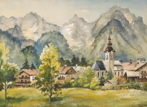 SACHS ADOLF,Dorf im Gebirge sommerlich-sonnige Dorfansicht mit,1971,Mehlis DE 2019-11-21
