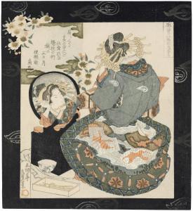 SADAKAGE Utagawa 1818-1844,A courtesan styling her hair in front of a mirror,Christie's 2018-07-05