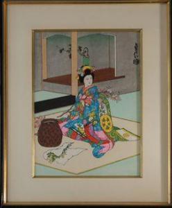 SADANOBU Hasegawa 1809-1879,jeune femme de KYOTO disposant des fleurs,1950,Eric Caudron 2021-12-08