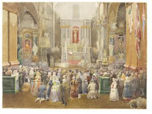 SADOVNIKOV Vasilii Semenovich 1800-1879,Interior of a church during Mass,1845,Bonhams GB 2015-06-03