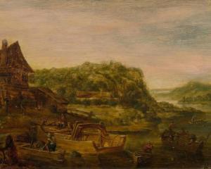 SAFTLEVEN Cornelius 1607-1681,River landscape with fishing boats,Galerie Koller CH 2017-09-20