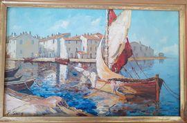 SAGER Xavier 1870-1930,Voilier blanc et rouge dans le port de St Tropez,Osenat FR 2021-07-21