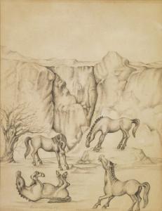 SAID Anne 1914-1995,FOUR HORSES WITH MOUNTAIN LANDSCAPE,1955,Sworders GB 2009-05-19