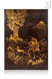 SAIN Paul Etienne 1904-1995,scène de chasse en contrebas d'un château,Millon & Associés 2023-04-28