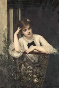 SAINTIN Jules Emile 1829-1894,Jeune Fille Pensive sur un Balcon,1880,Christie's GB 2003-03-05