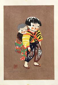 SAITO Kiyoshi 1907-1992,a girl carrying a baby on her back,Clars Auction Gallery US 2013-03-16