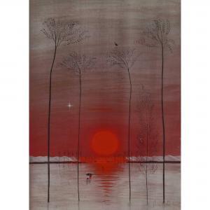 SAITO Shin Ichi 1922-1994,MOUNTAIN WITH RED SUN,1989,New Art Est-Ouest Auctions JP 2023-07-30