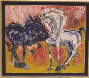 SAITOH Masso 1912,two horses facing each other,Winter Associates US 2009-12-07