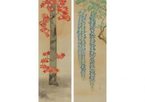 SAKAI Hoshuku,Wisteria and red leaves (2 scrolls),Mainichi Auction JP 2018-11-16