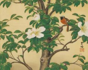 Sakakibara Shiho,Camellias and birds,Mainichi Auction JP 2023-09-07