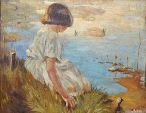 SALE H,Young girl in a white dress seated on a bank looki,Fieldings Auctioneers Limited 2012-01-14