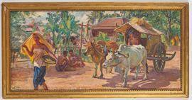 SALGE Gustave Maximilien 1878-1946,Cambodge, sur la route du village, boucier et j,Pescheteau-Badin 2021-06-07