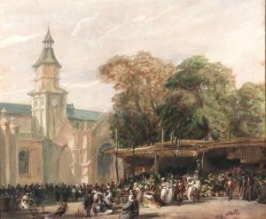 SALLE Pierre 1831-1899,Bloemenmarkt op een kerkplein,Venduehuis NL 2013-05-29
