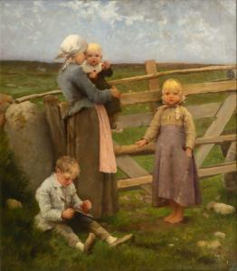 SALMSON Hugo 1843-1894,Schoenfels. Children with Cherries,1877,Stahl DE 2023-06-23