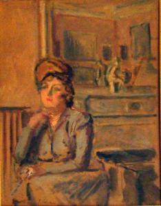 SALOMON Jean Claude,Femme pensive à la cane, dans un intérieur,1942,Millon & Associés 2010-10-04