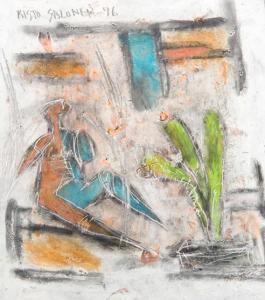 SALONEN Risto 1945-2001,ABSTRACT FIGURE SEATED BY A CACTUS,1996,Addisons GB 2013-03-09