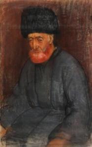 SALTOFT Edvard Anders 1883-1939,Portrait of a Russian man with a fur hat.,Bruun Rasmussen 2021-09-13