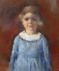 SALTOFT Edvard Anders,Portrait of a young girl in a blue dress with a wh,Bruun Rasmussen 2024-02-12