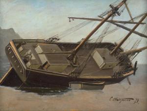 SALTZMANN Carl 1847-1923,Segelschiff am Strand,1874,Galerie Bassenge DE 2020-11-25