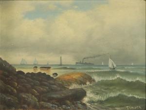 SALVEA J 1800-1800,Seascape with rocky shore and boats,Eldred's US 2008-04-03