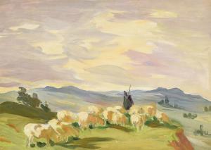 SANADZE Kornelij 1907-1985,SHEPHERD AND HIS FLOCK IN A MOUNTAINOUS LANDSCAPE,Dreweatts GB 2022-12-02