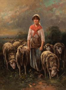 Sanchez Edouard 1800-1900,Shepherdess with Flock,Skinner US 2020-03-18