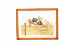 SANCHEZ Tomas Ballesteros,Tres caballos en una cerca de madera.,Morton Subastas MX 2014-08-23