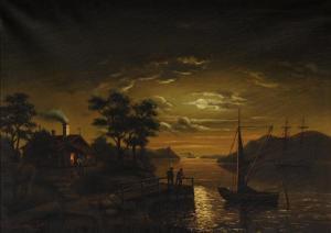 SANDANI G.A 1800-1800,Marina di notte con barche, casolare e figure,Antonina IT 2010-10-12