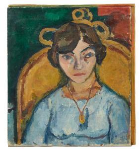 SANDELS Gosta 1887-1919,Porträtt av ung kvinna,1916,Uppsala Auction SE 2021-08-17