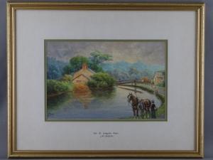 SANDERS J.M 1900-1932,study of people and animals on a canal path,Rogers Jones & Co GB 2018-07-31