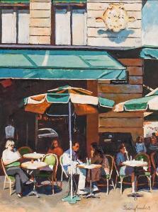 SANDERS JEREMY 1969,Parisian cafe with figures seated beneath green parasols,Tennant's GB 2024-01-05