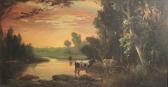 SANGUINETTI L 1900-1900,A wooded landscape at sunset with cattle watering,Bonhams GB 2005-12-18