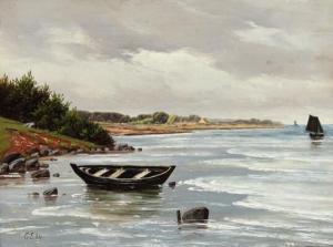 SANNOM Charlotte 1846-1923,Coastal view with a small dinghy,1884,Bruun Rasmussen DK 2021-03-22