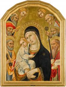 SANO DI PIETRO Ansano Mancio,The Virgin and Child, with Saints Peter, Jerome, A,Sotheby's 2023-07-05