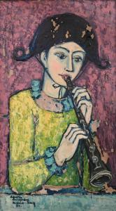 SANZ Agustin Hernandez 1931,Figure in Hat Playing on Instrument,1956,Nadeau US 2025-07-19