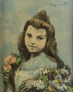 SAPORETTI Adolfo 1910-1974,Bambina con fiori,1970,Galleria Pananti Casa d'Aste IT 2023-09-15