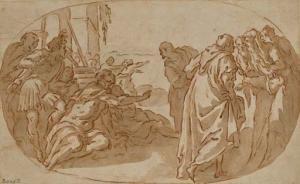 SARACENI Carlo 1579-1620,Groupe d'hommes assis tendant les bras vers d'autr,Christie's GB 2007-03-22