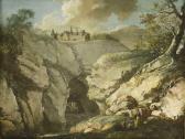 SARAZIN Jean Philippe,A ROCKY LANDSCAPE WITH A CART IN THE ENTRANCE TO A,1767,Sworders 2019-09-10